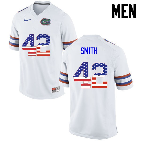 Florida Gators Men #42 Jordan Smith College Football Jersey USA Flag Fashion White